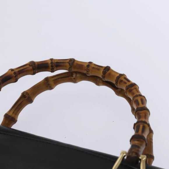 GUCCI Bamboo Hand Bag Leather 2way Black Gold - Picture 12 of 16